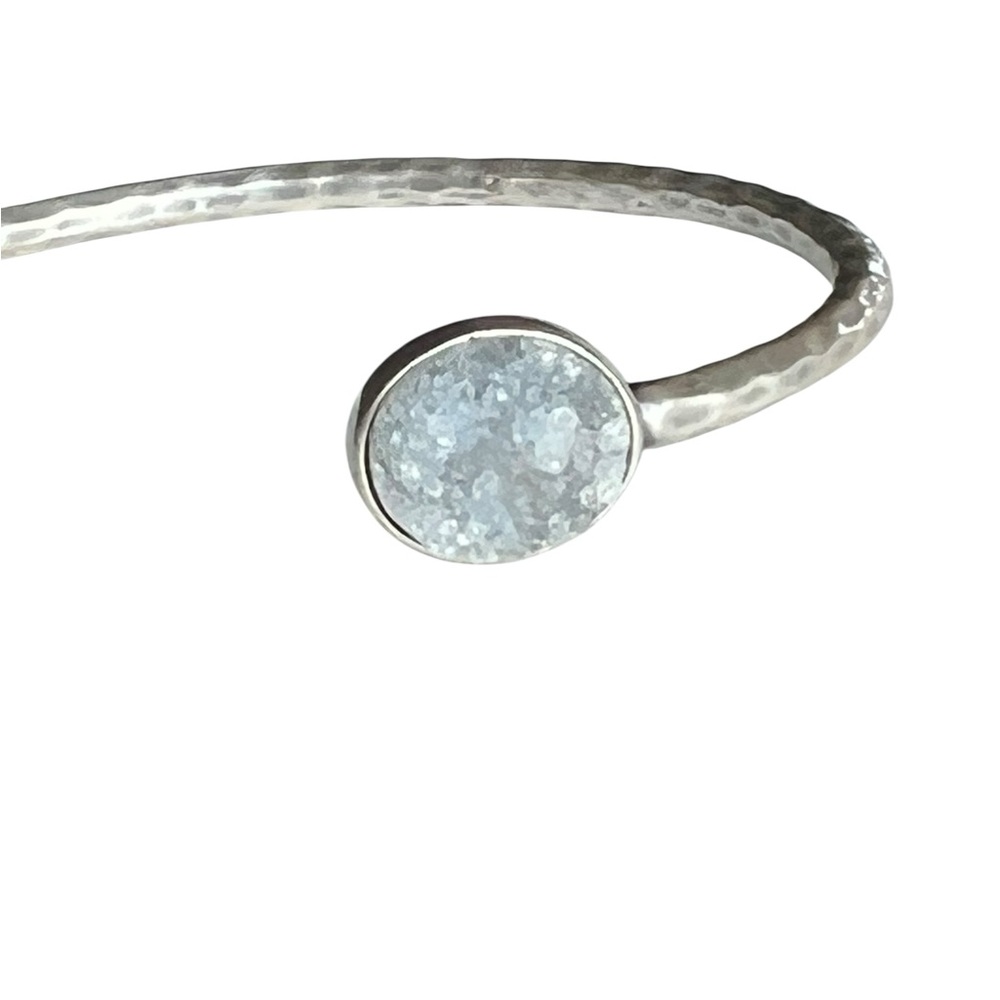 Silver Hammered Open Cuff Adjuster Bangle Stackin… - image 2